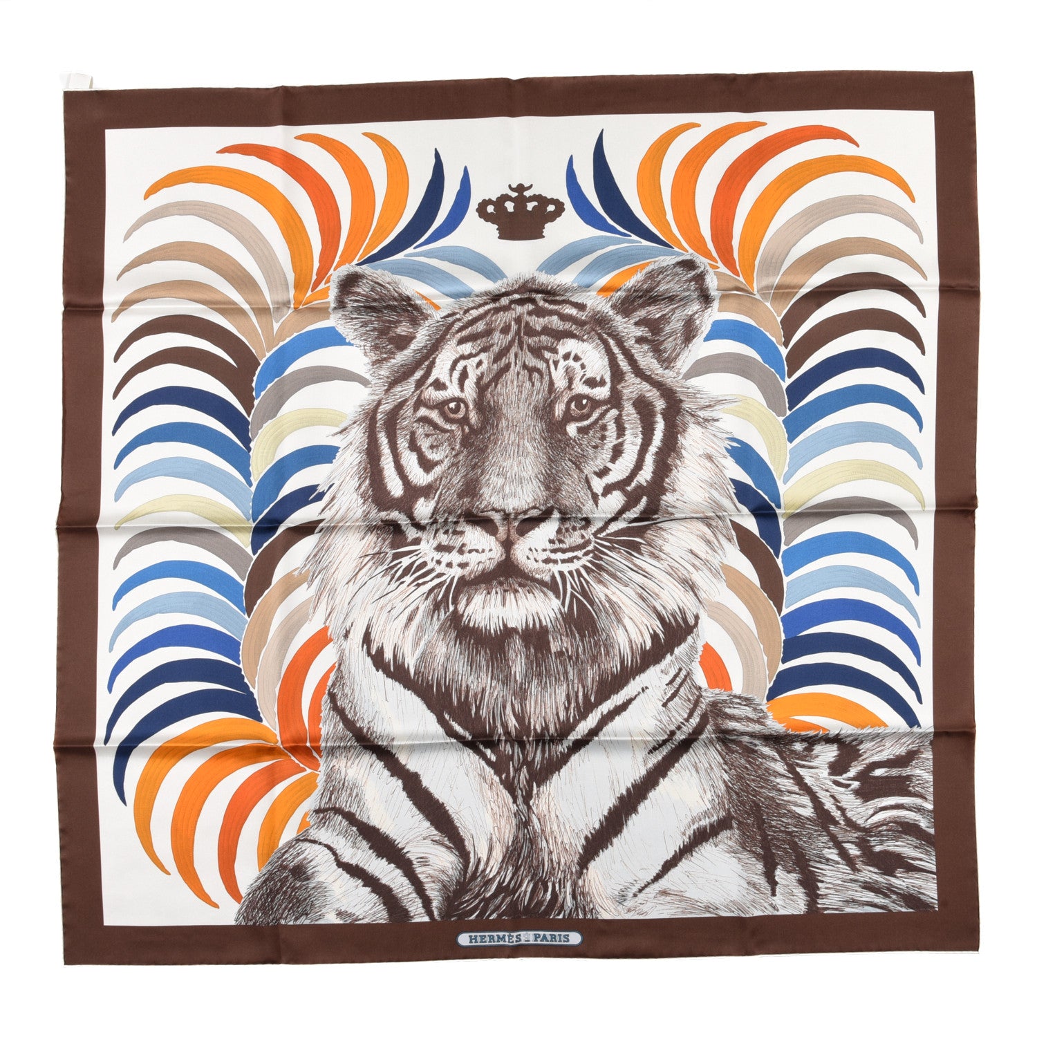 Hermes Silk Tiger Royal Double Face Scarf 90 Marron White Multicolor 1 of 4