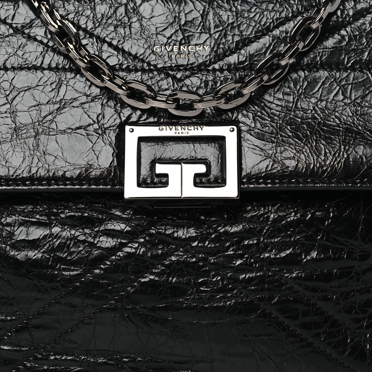 Creased Patent Calfskin Medium ID Flap Black