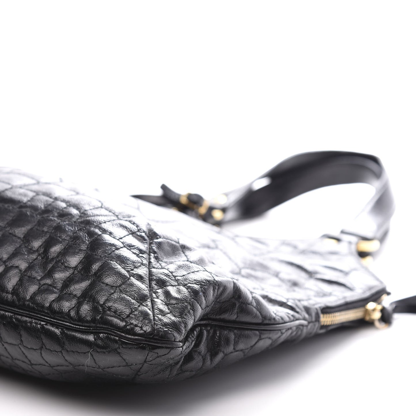 Glazed Calfskin Crocodile Embossed Tribute Tote Black