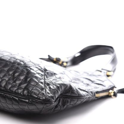 Saint Laurent Glazed Calfskin Crocodile Embossed Tribute Tote Black 8 of 9