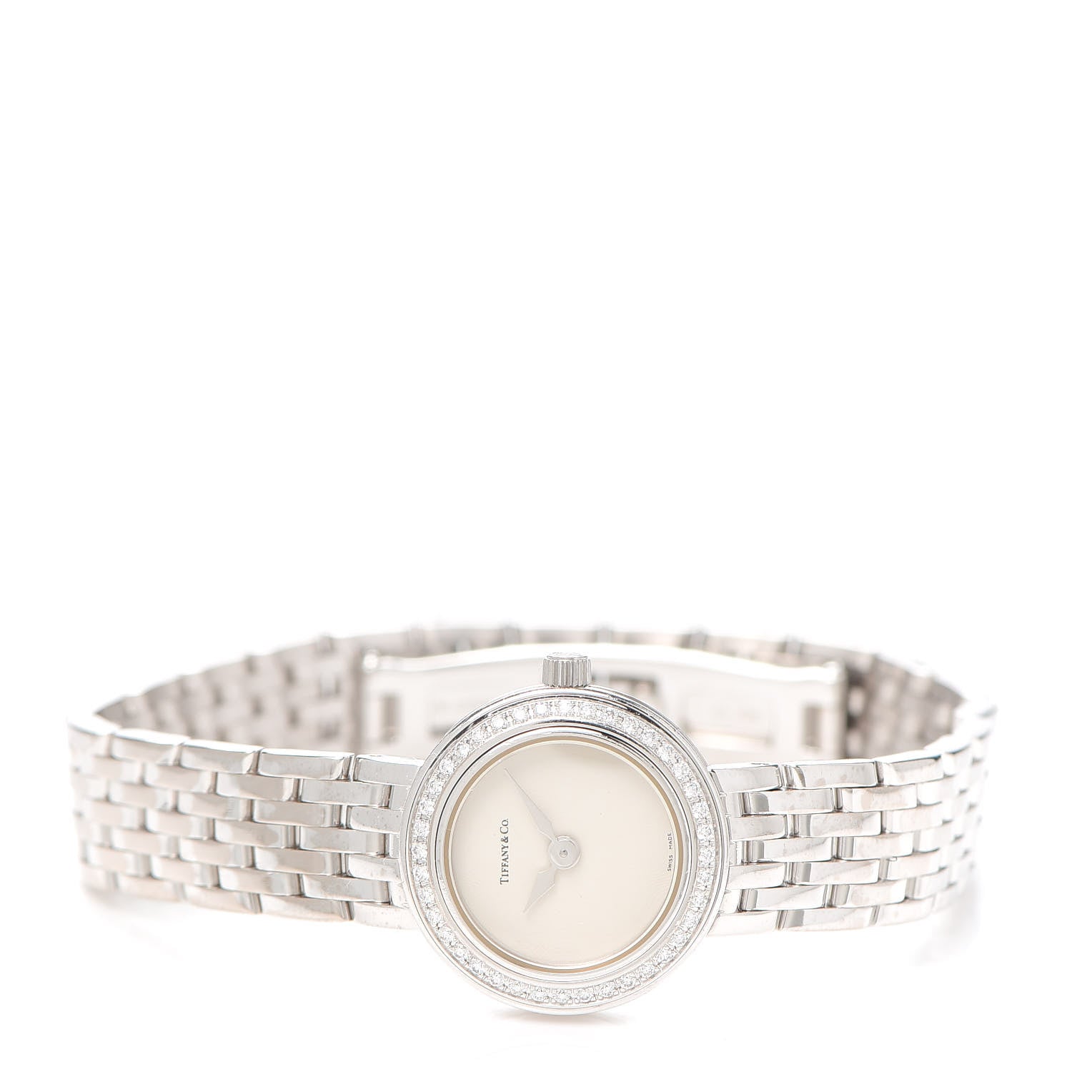 Tiffany 18K White Gold Diamond Bezel 20mm Classic Quartz Watch 2 of 5