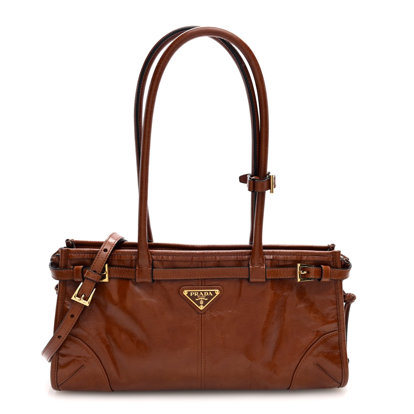 Glossy Calfskin Triangle Medium Bonnie Shoulder Bag Palisander