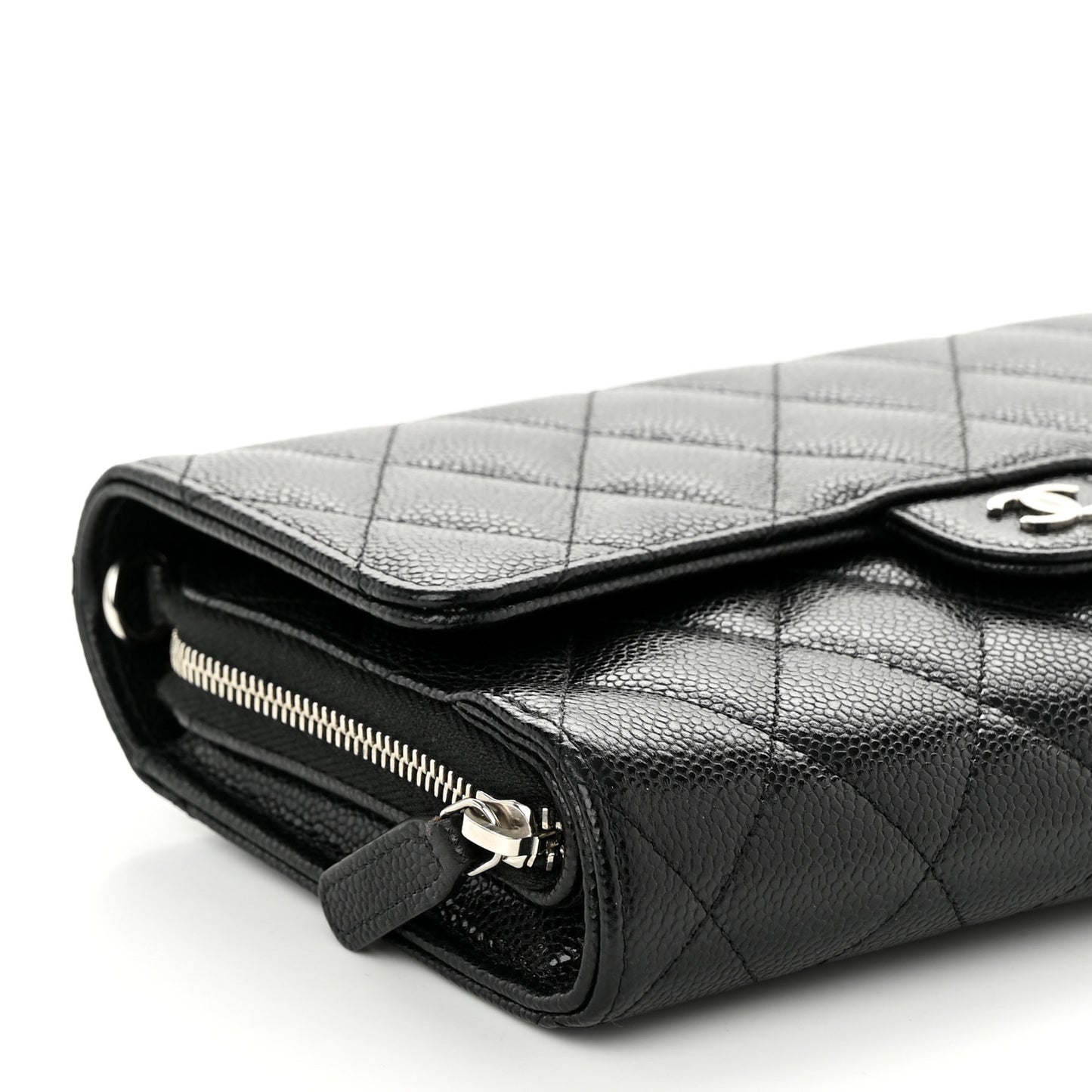Caviar Quilted Phone Holder Wallet on Removable Chain Black