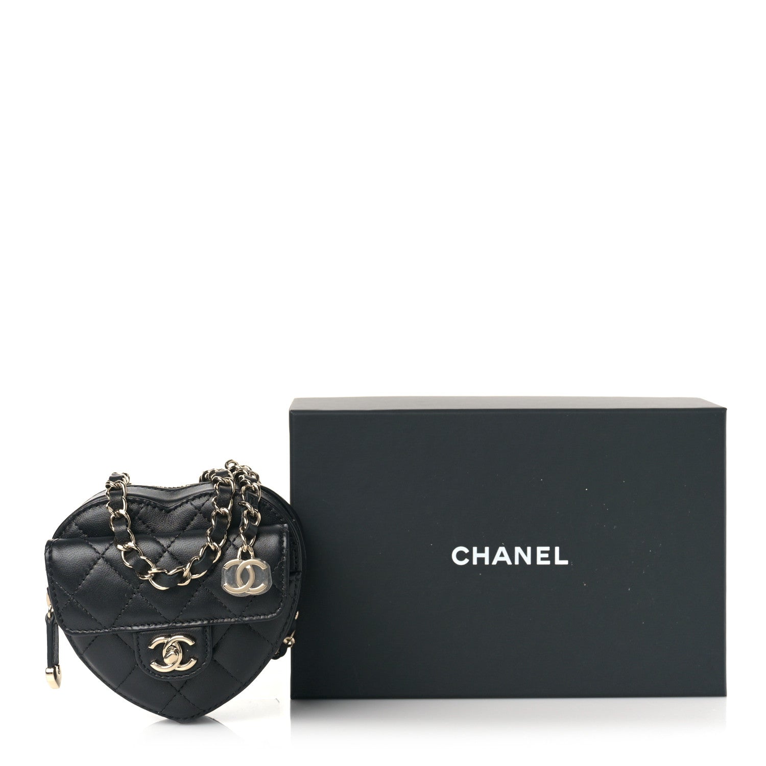 Chanel Lambskin Quilted CC In Love Heart Waist Belt Bag With Chain Black 9 of 9