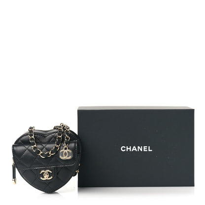 Chanel Lambskin Quilted CC In Love Heart Waist Belt Bag With Chain Black 9 of 9