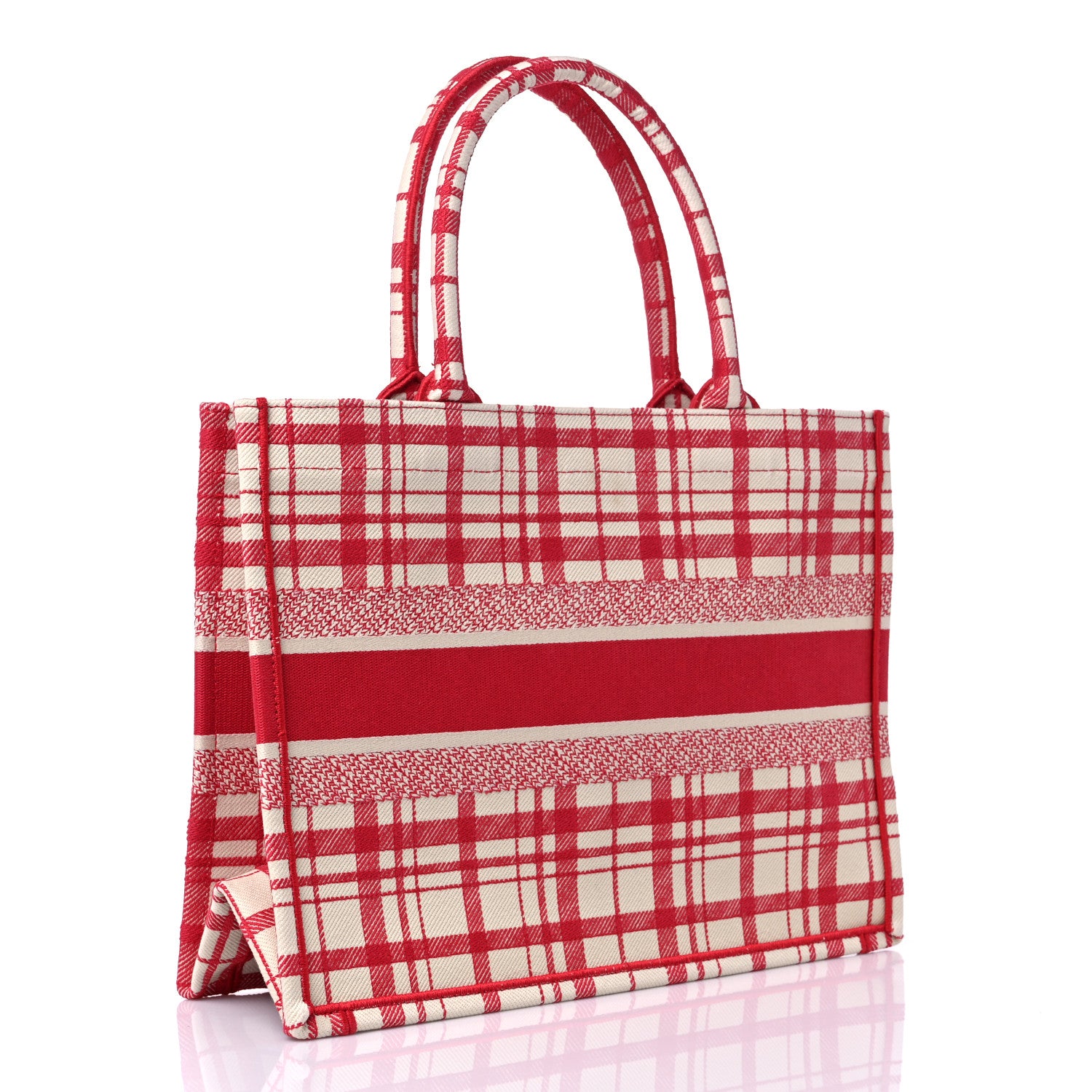 Christian Dior Canvas Embroidered Medium Check'n'Dior Book Tote Red Multicolor 3 of 12