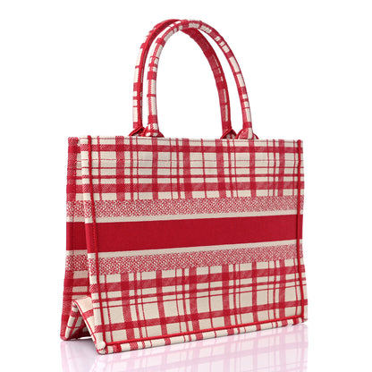 Christian Dior Canvas Embroidered Medium Check'n'Dior Book Tote Red Multicolor 3 of 12
