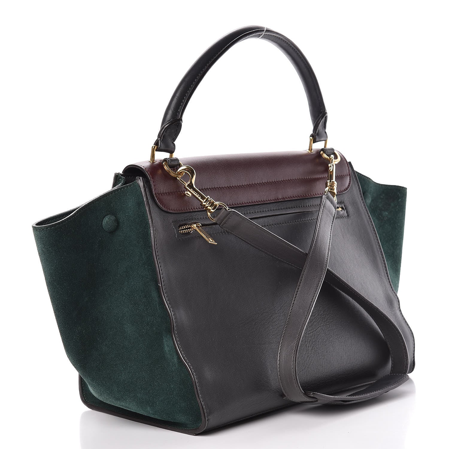 Celine Smooth Calfskin Suede Medium Tri-Color Trapeze Green Burgundy 3 of 15