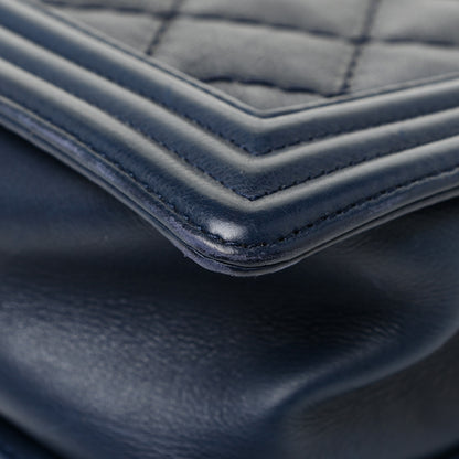 Chanel Calfskin Double Stitch Large Boy Flap Navy Blue 14 of 19
