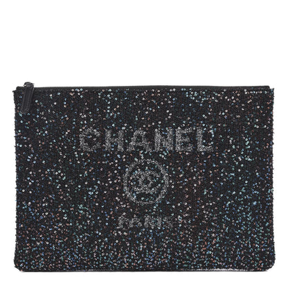 Chanel Canvas Sequin Medium Deauville Cosmetic Pouch Black 1 of 13