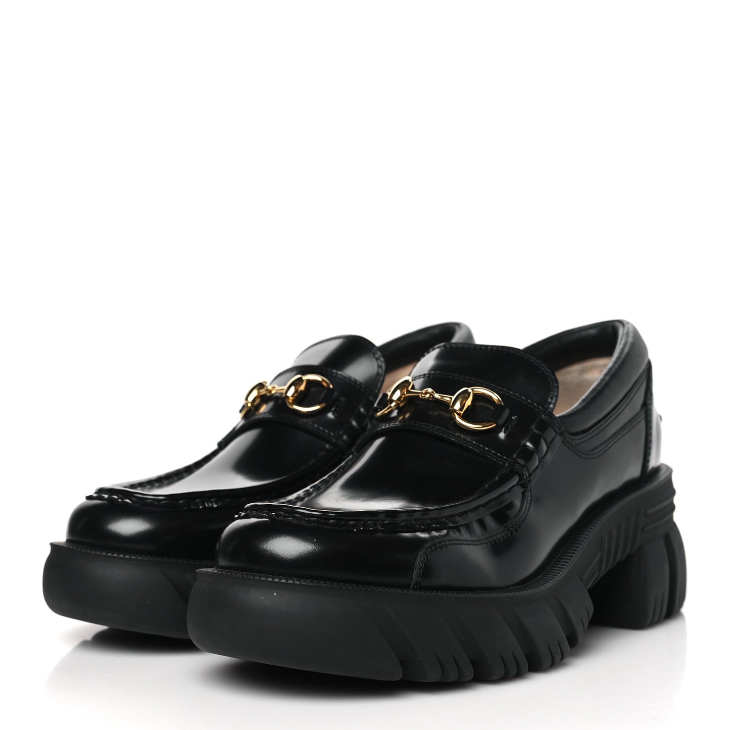 Magnum Calfskin Nappa Samoa Womens Horsebit Platform Chunky Lug Sole 40mm Loafers 39 Black