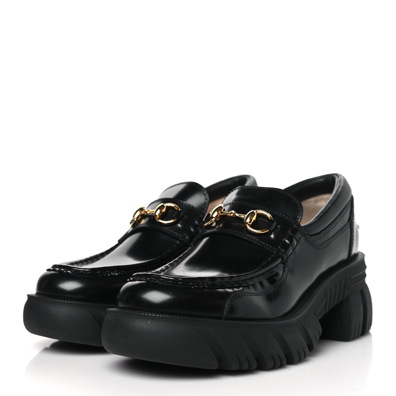 Gucci Magnum Calfskin Nappa Samoa Womens Horsebit Platform Chunky Lug Sole 40mm Loafers 39 Black 3 of 8