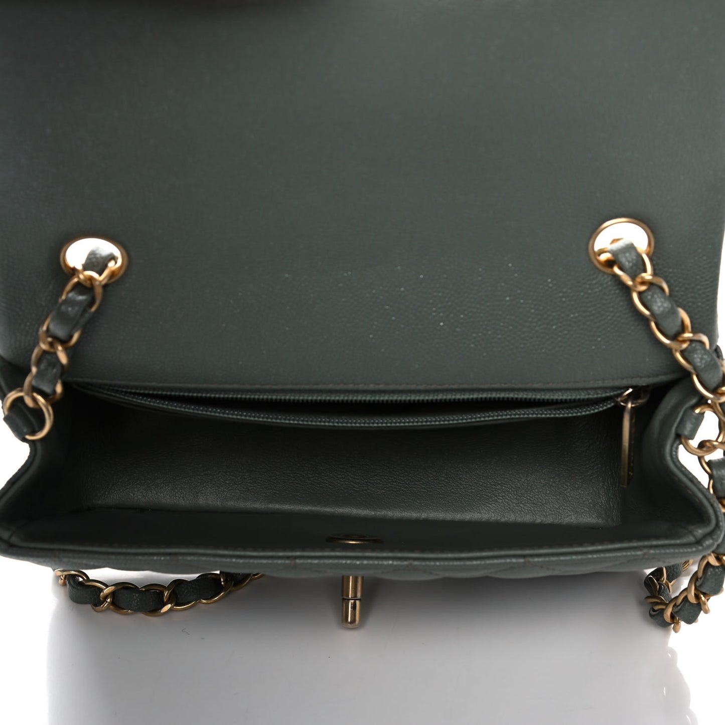 Iridescent Caviar Quilted Mini Rectangular Flap Green