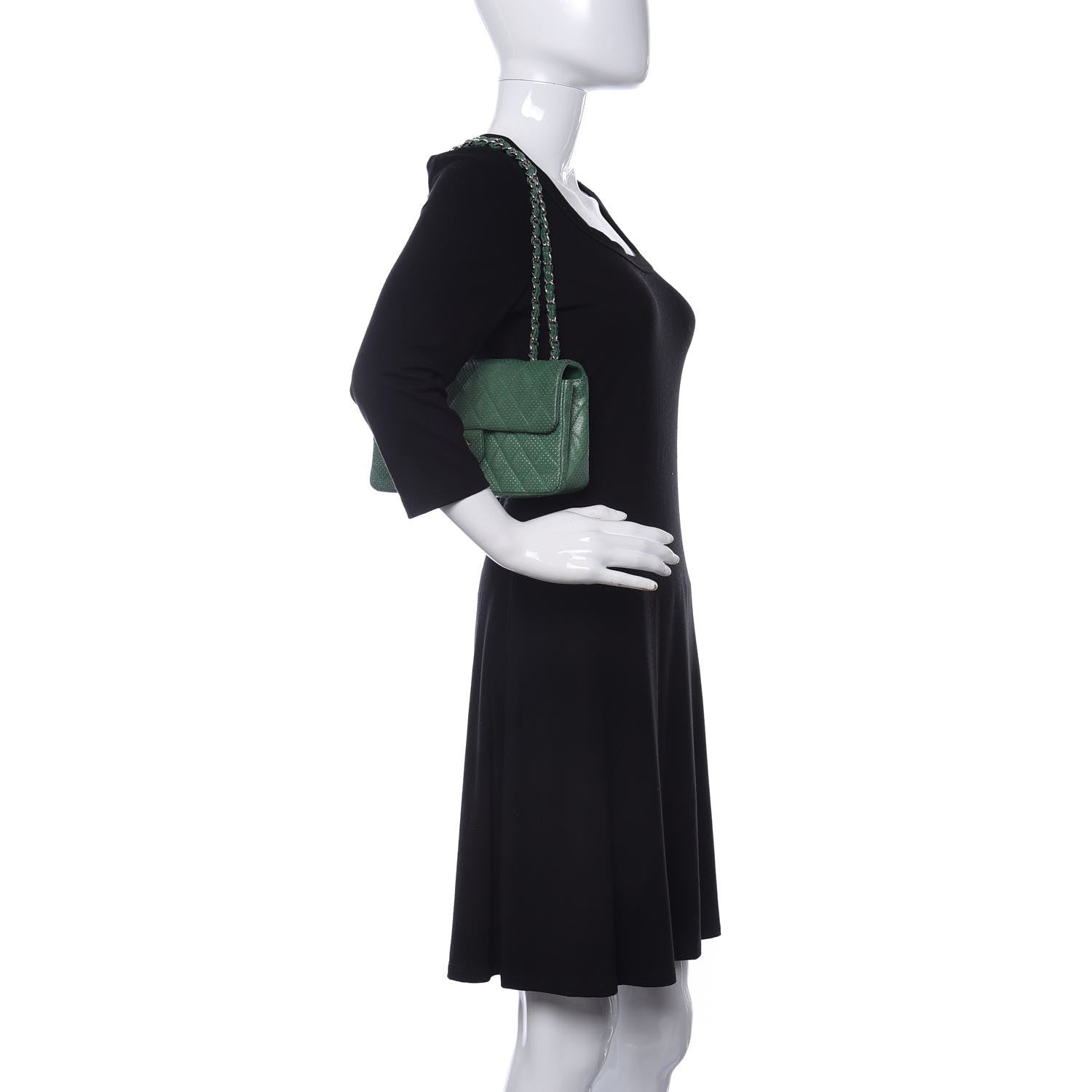 Chanel Lambskin Perforated East West Flap Green 2 of 10