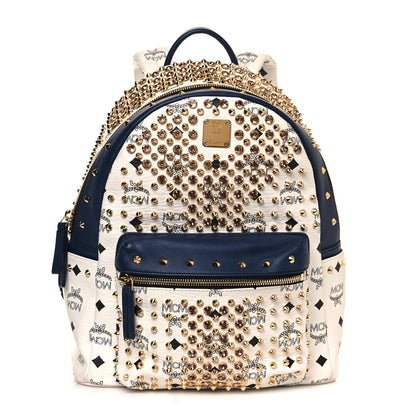 MCM Visetos Swarovski Studded Small Diamond Backpack White 1 of 12