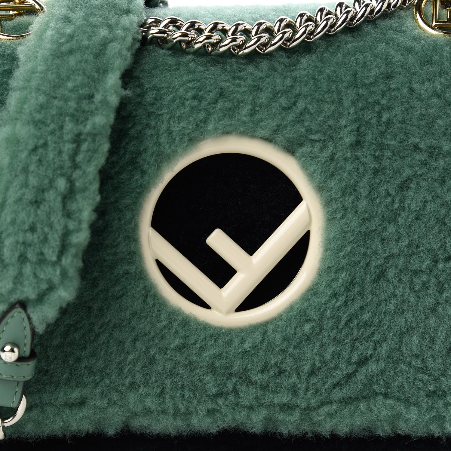 Fendi Shearling Vitello Century F is Fendi Small Kan I Shoulder Bag Verde Acqua Black Mosto 10 of 10