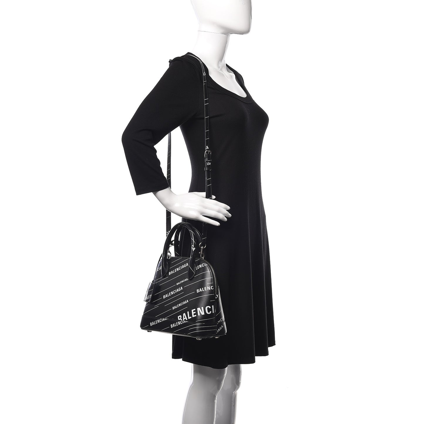 Calfskin Logo Print S Ville Top Handle Bag Black White