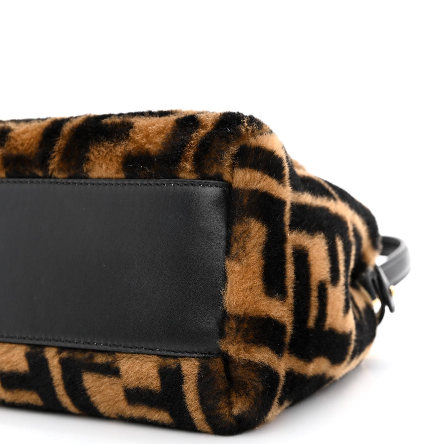 Shearling Nappa Macro FF 1974 Mini Peekaboo Iconic Satchel Tobacco Black