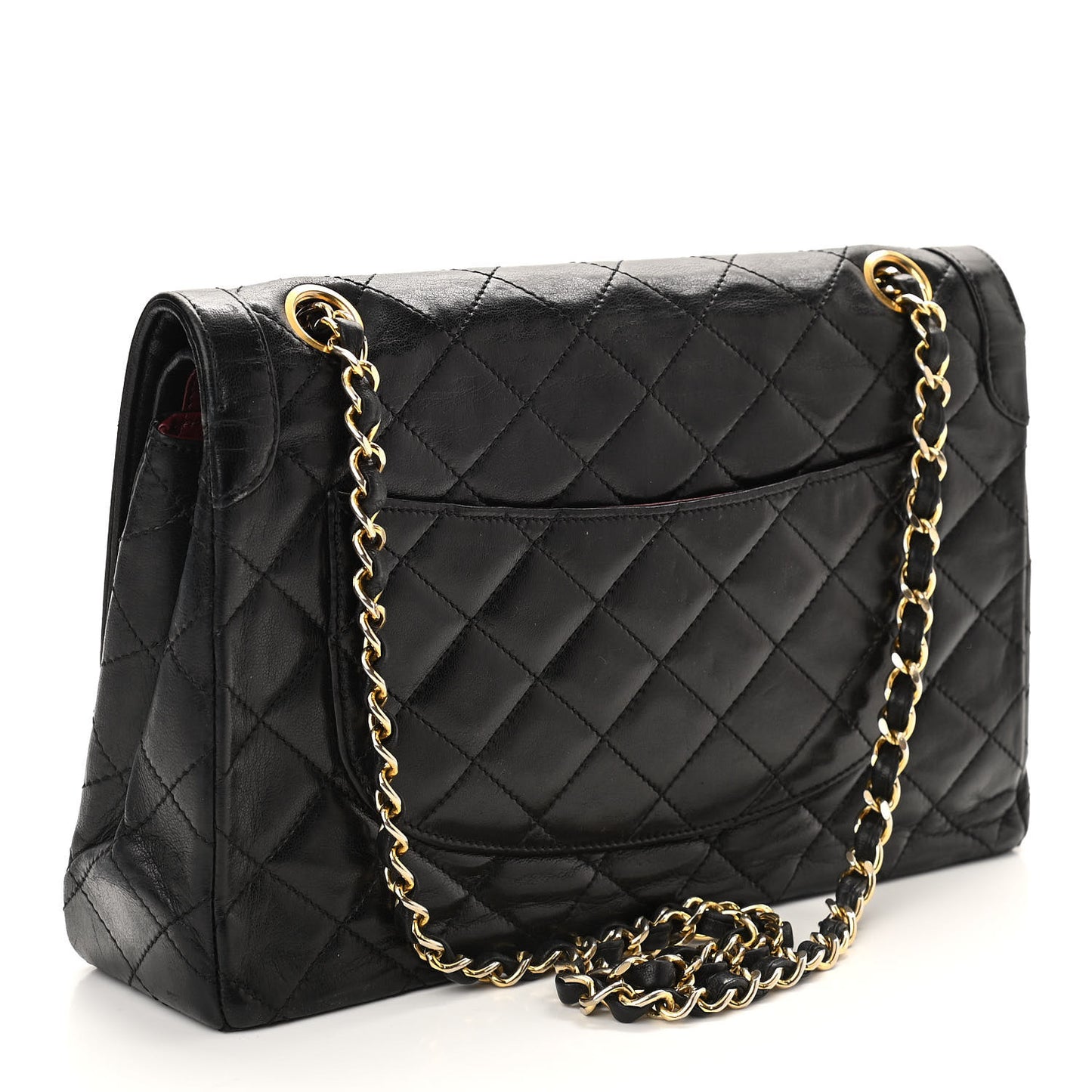 Lambskin Quilted Medium Double Flap Bag Black