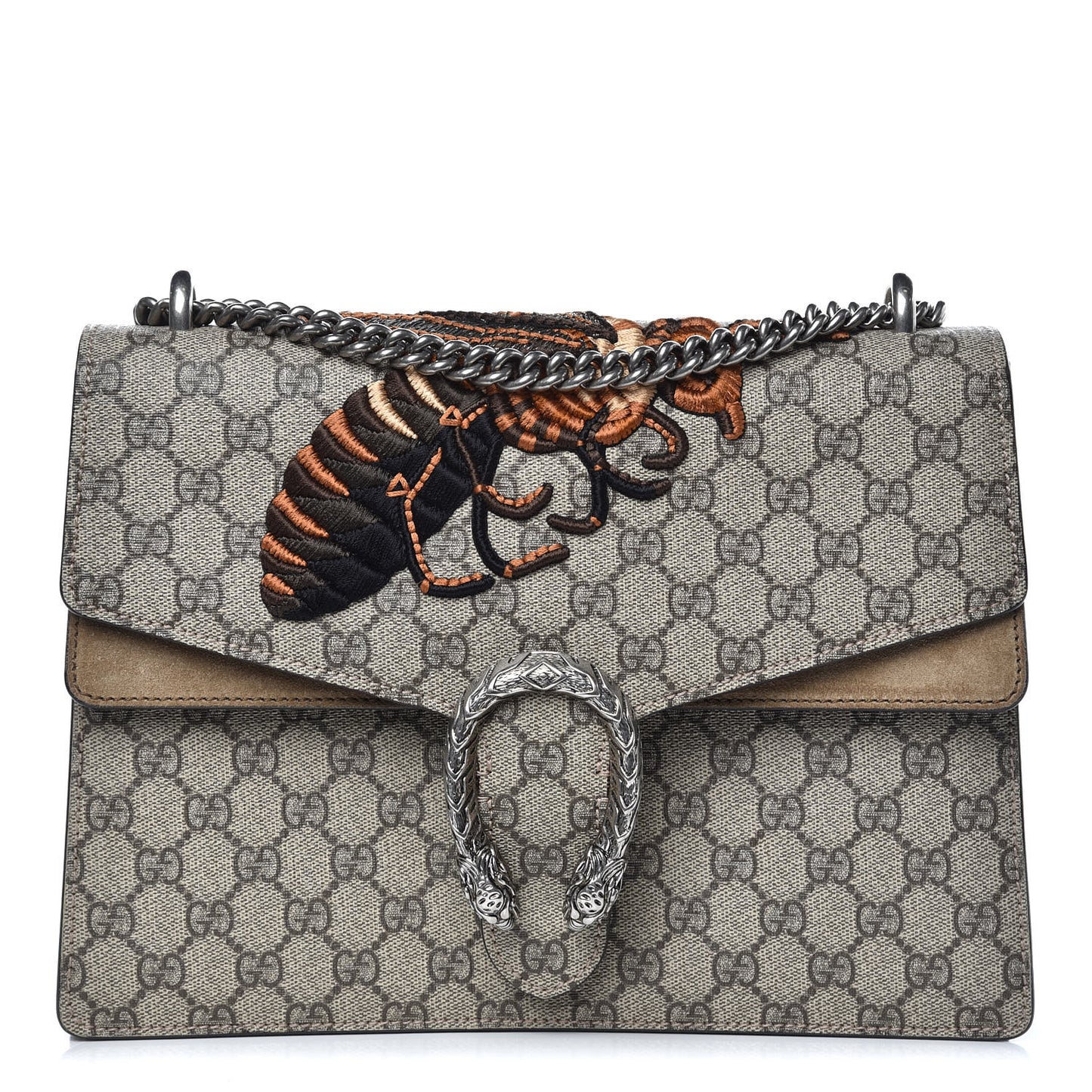 GG Supreme Monogram Bee Embroidered Medium Dionysus Shoulder Bag Taupe