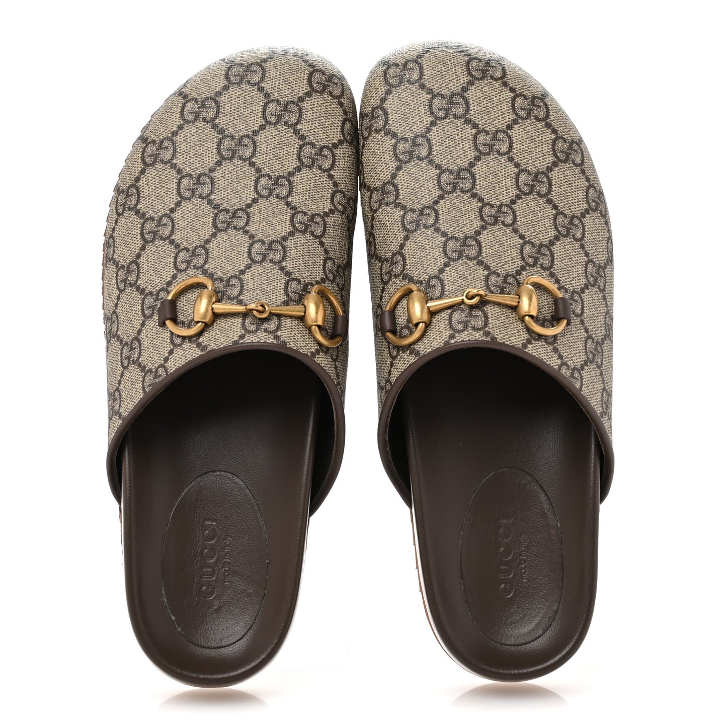 GG Supreme Monogram Miro Soft Calfskin Womens Horsebit Slippers 37.5 Beige Ebony New Acero