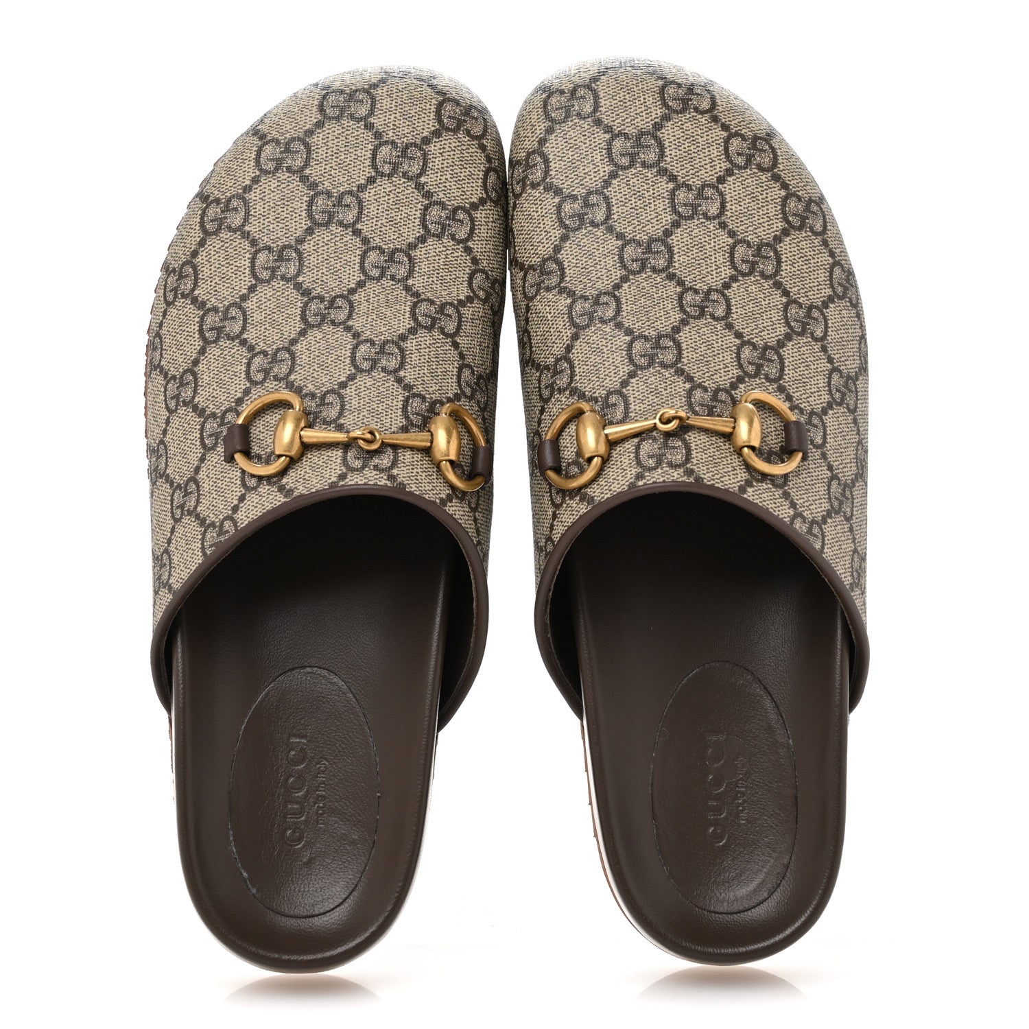 Gucci GG Supreme Monogram Miro Soft Calfskin Womens Horsebit Slippers 37.5 Beige Ebony New Acero 2 of 10