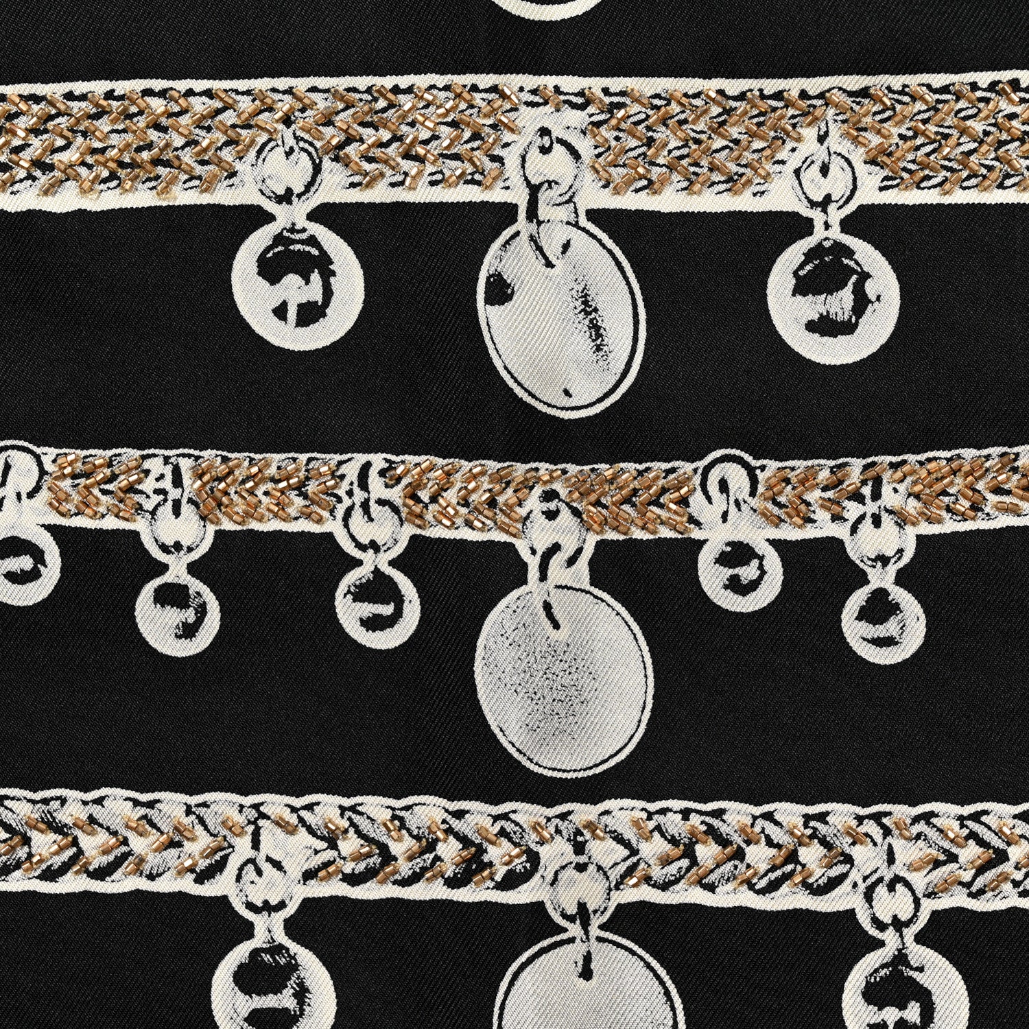 Hermes Silk Embroidered Le Tresor De Medor Scarf 90 Black White Gold 5 of 7