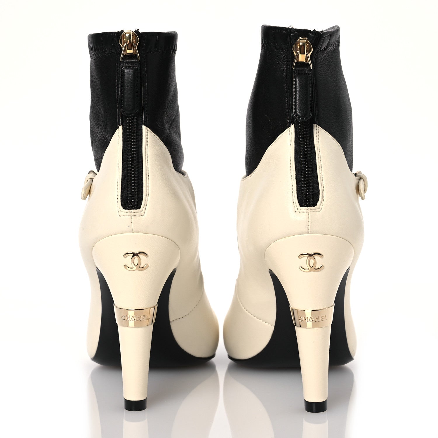 Chanel Lambskin Booties 37 Black White 5 of 12