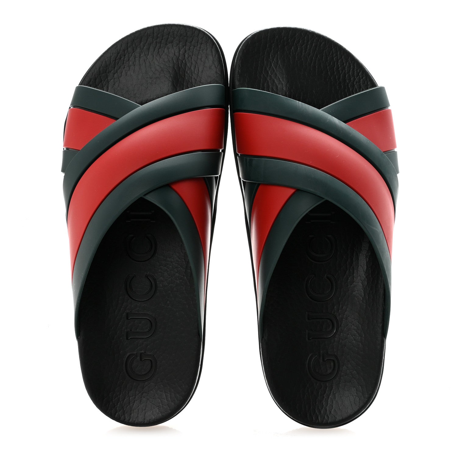 Gucci Rubber Web Womens Criss Cross Slide Sandals 40 Green Red 2 of 10