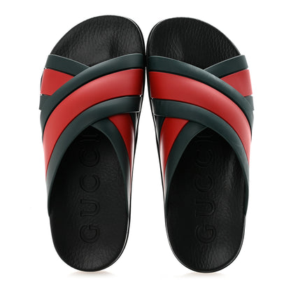 Gucci Rubber Web Womens Criss Cross Slide Sandals 40 Green Red 2 of 10