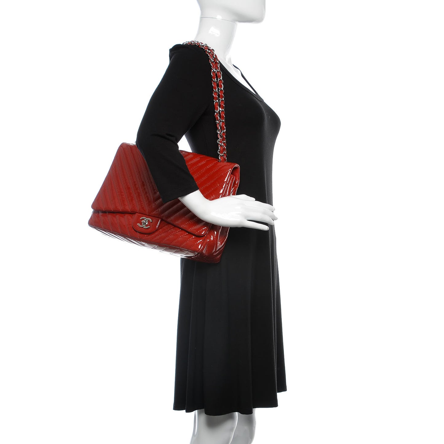 Patent Chevron Quilted Maxi Single Flap Red
