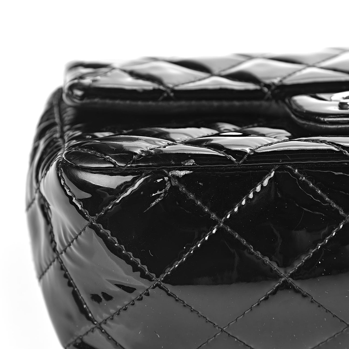 Patent Calfskin Quilted Mini Rectangular Flap Black