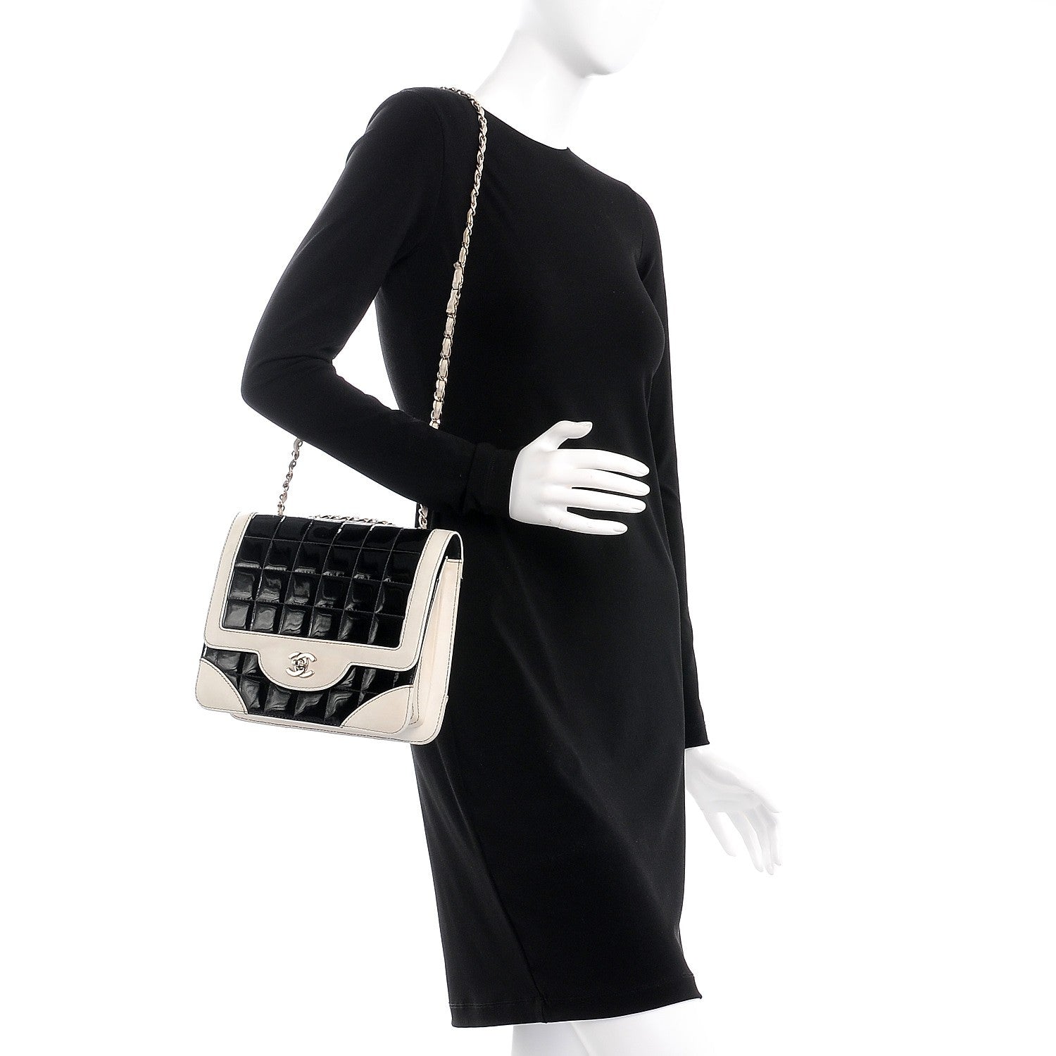 Chanel Patent Square Quilted Flap White Black 2 of 11