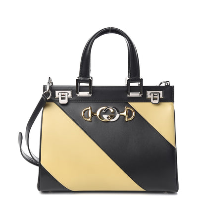 Gucci Smooth Calfskin Diagonal Striped Small Zumi Top Handle Bag Black Beige 1 of 10