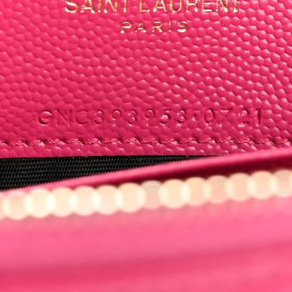 Saint Laurent Grain De Poudre Matelasse Chevron Monogram Envelope Chain Wallet Fresh Fuchsia 7 of 14