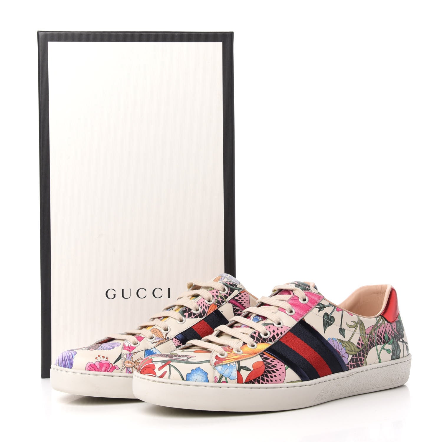Gucci Calfskin Web Flora Snake Mens Ace Sneakers 11 White Multicolor 9 of 9