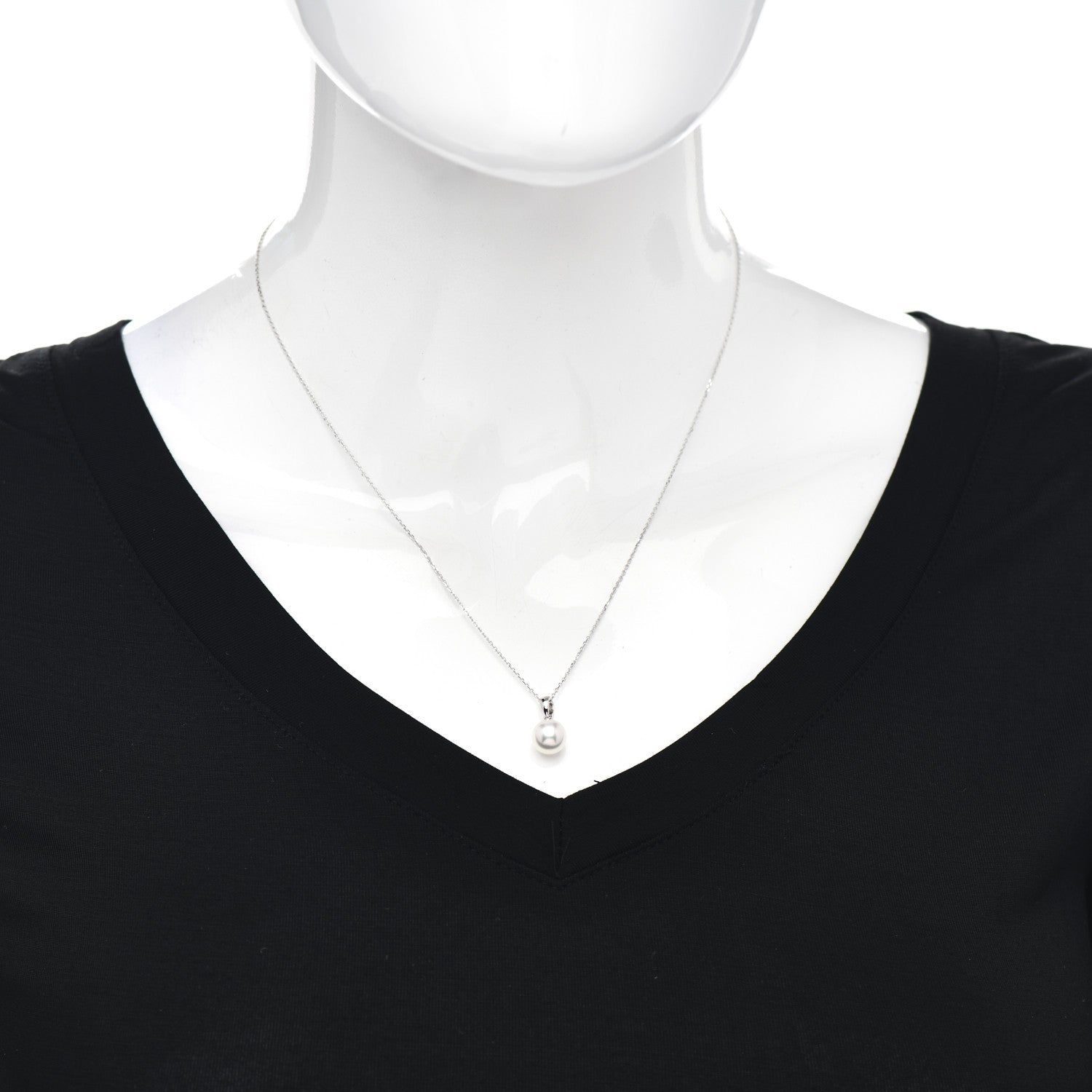 Mikimoto 18K White Gold Akoya Pearl 7.5mm Pendant Necklace 2 of 5