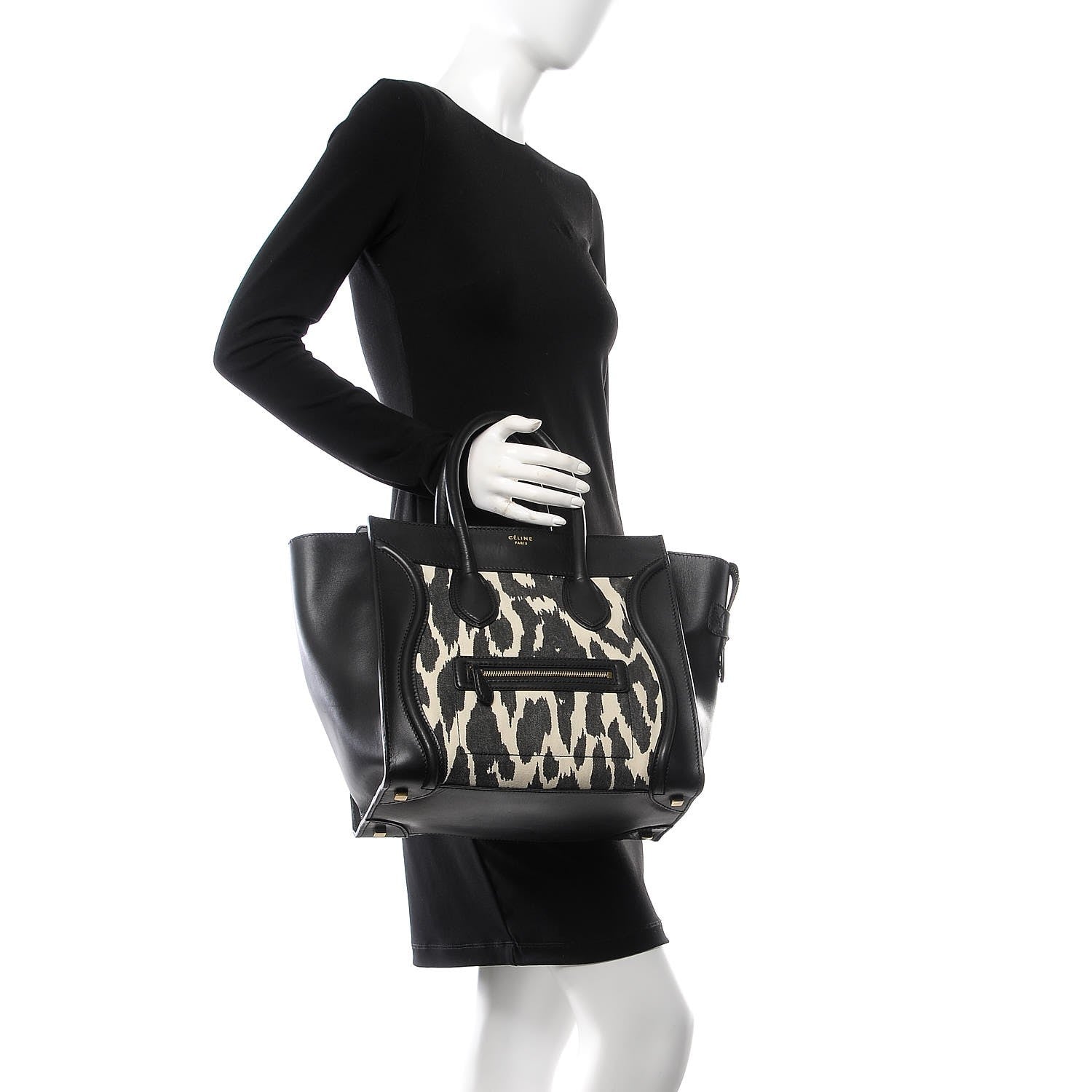 Celine Canvas Smooth Calfskin Leopard Print Mini Luggage Black 2 of 14