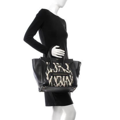 Celine Canvas Smooth Calfskin Leopard Print Mini Luggage Black 2 of 14