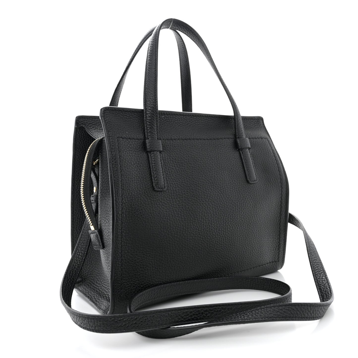 Grained Calfskin Double Handle Small Amy Tote Black