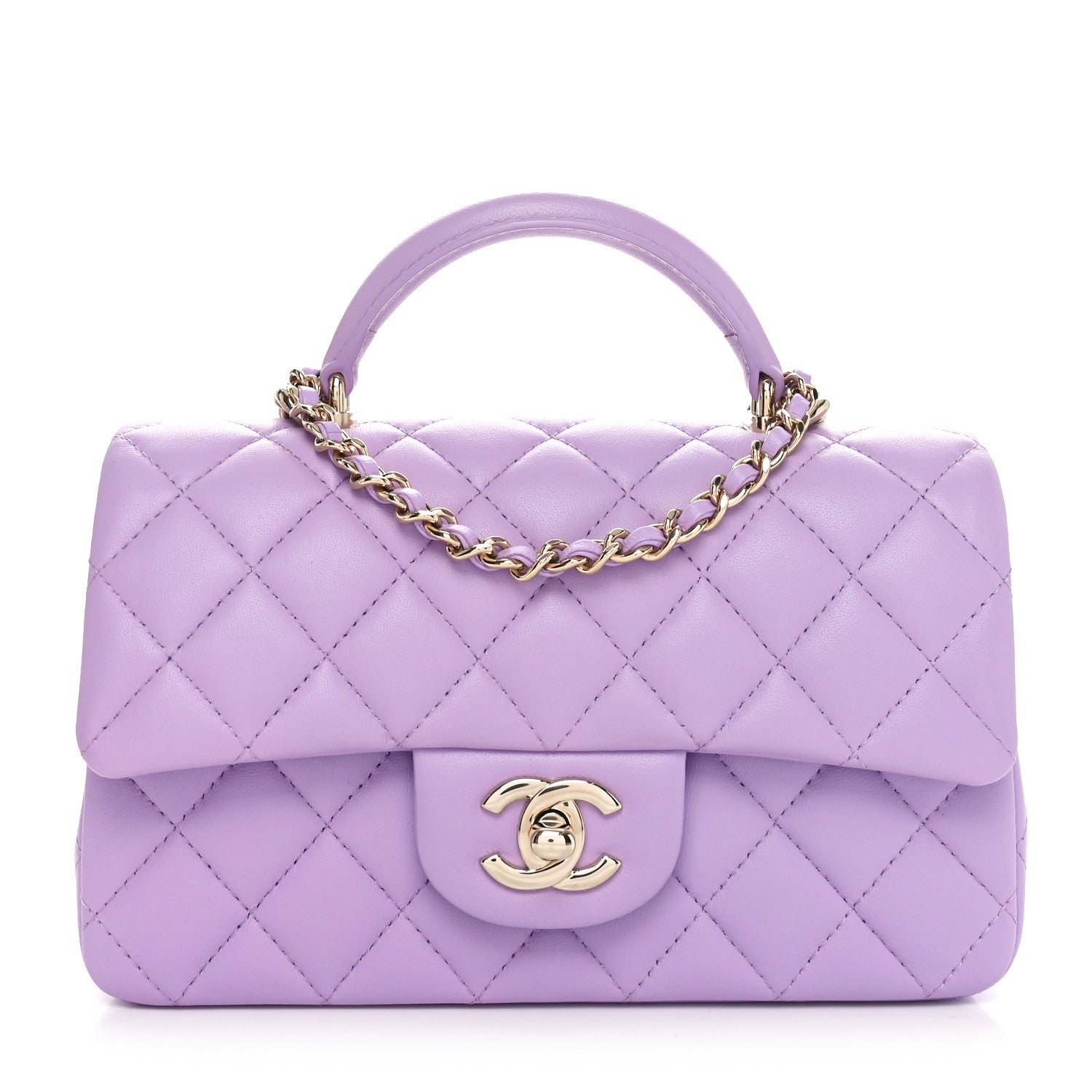 Chanel Lambskin Quilted Mini Top Handle Rectangular Flap Light Purple 1 of 10