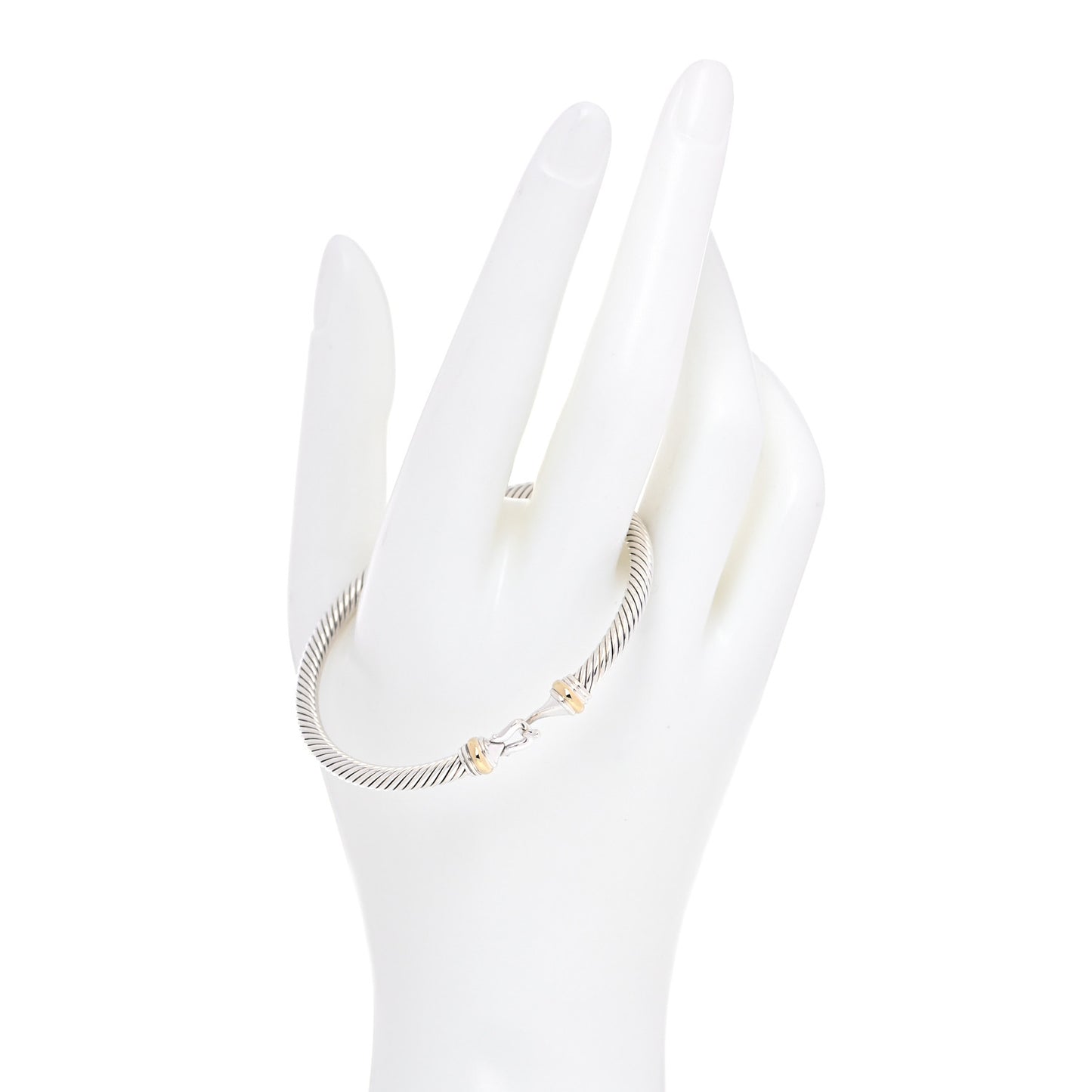 Sterling Silver 18K Yellow Gold 4mm Cable Classic Buckle Bracelet