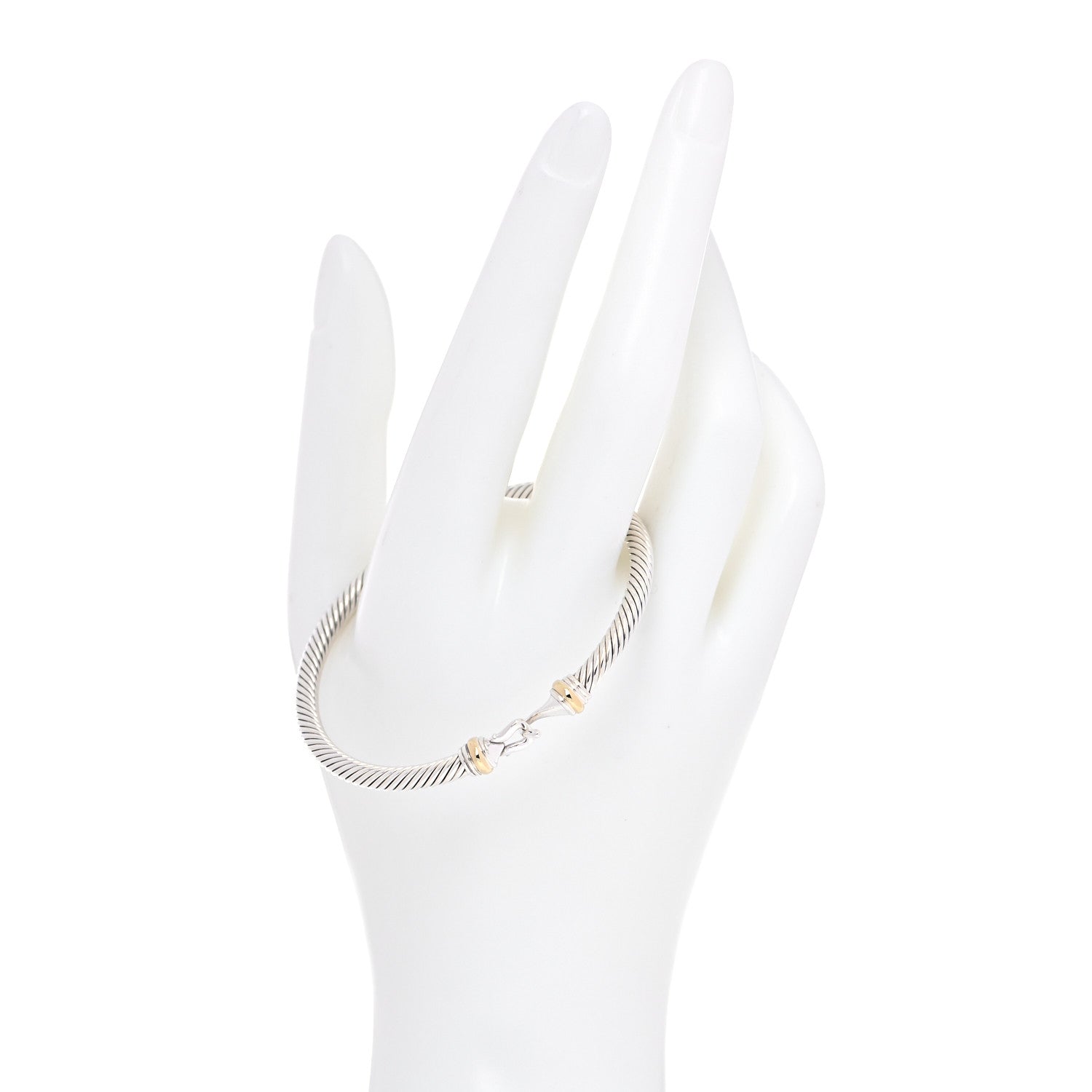 David Yurman Sterling Silver 18K Yellow Gold 4mm Cable Classic Buckle Bracelet 2 of 5
