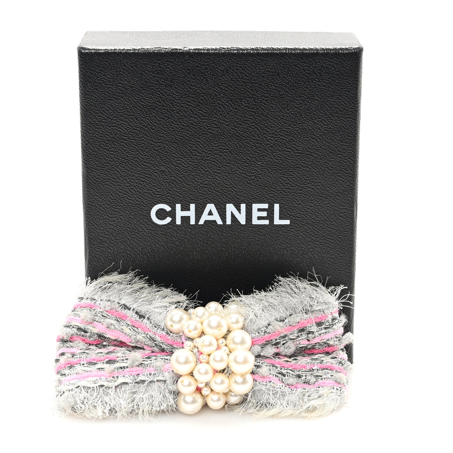 Metallic Tweed Pearl Bow Barrette Grey Pink