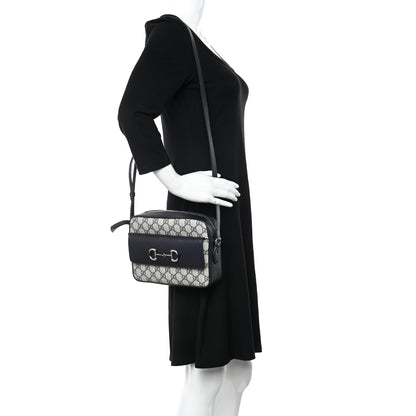Gucci GG Supreme Monogram Textured Dollar Calfskin Small Horsebit 1955 Shoulder Bag Beige Blue 2 of 13