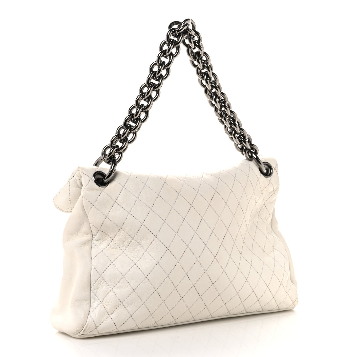 Lambskin Quilted New Lock Flap White