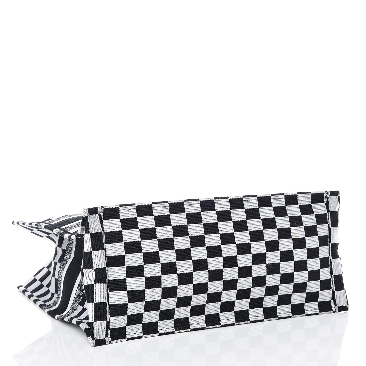Christian Dior Canvas Embroidered Checkered Book Tote Black White 4 of 9