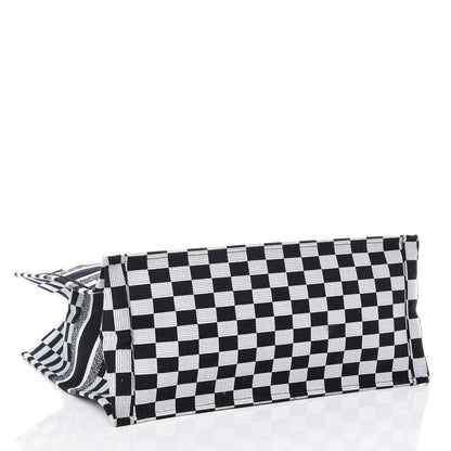Christian Dior Canvas Embroidered Checkered Book Tote Black White 4 of 9