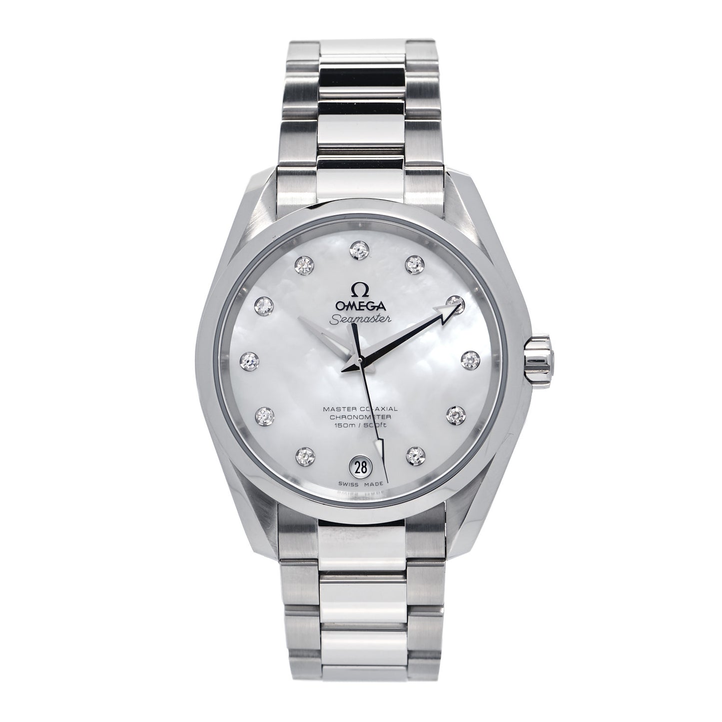 Stainless Steel Diamond Mother of Pearl 39mm Seamaster Master Co-Axial Chronometer Aqua Terra Automatic Watch 231.10.39.21.55.002
