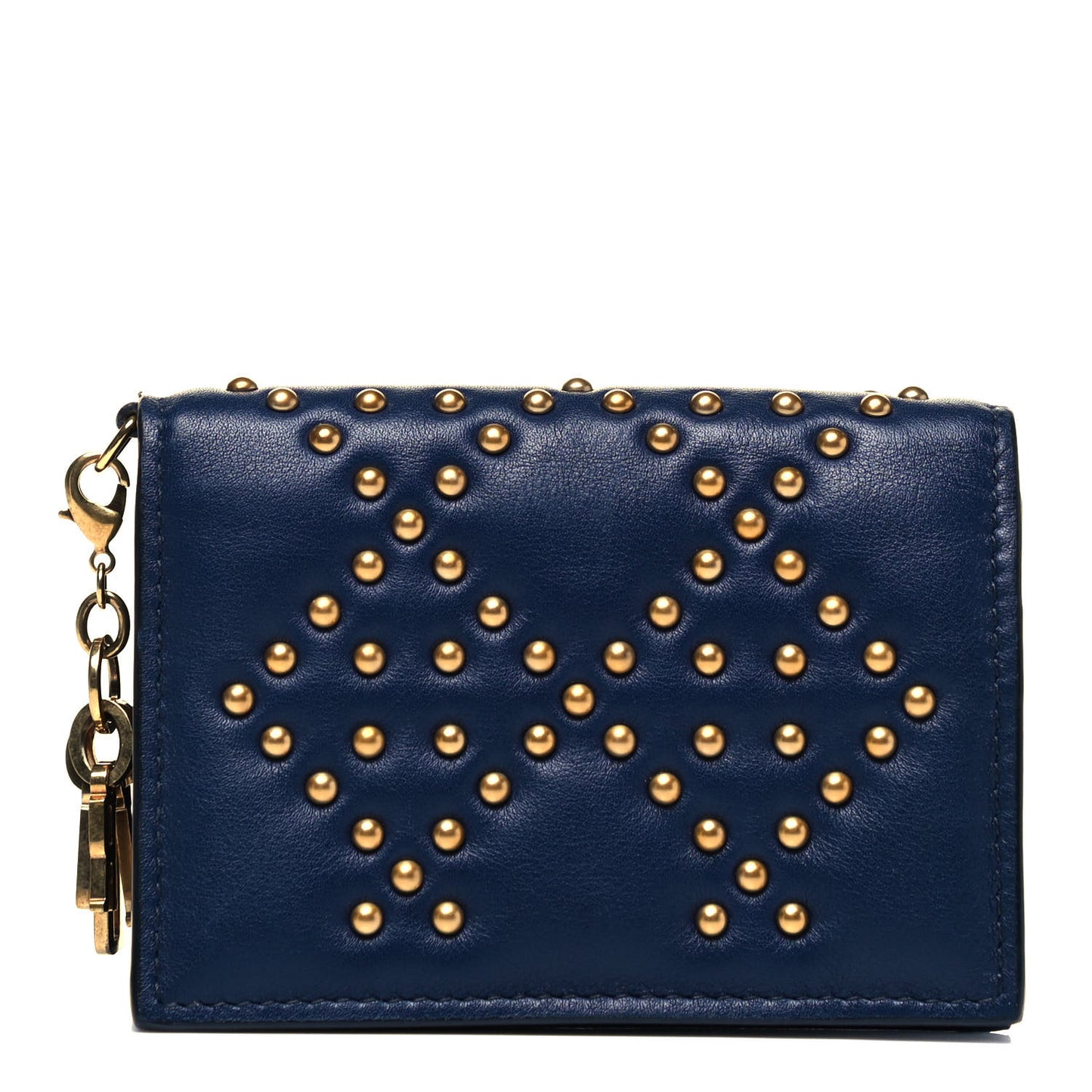 Lambskin Cannage Studded Lady Dior Card Holder Navy